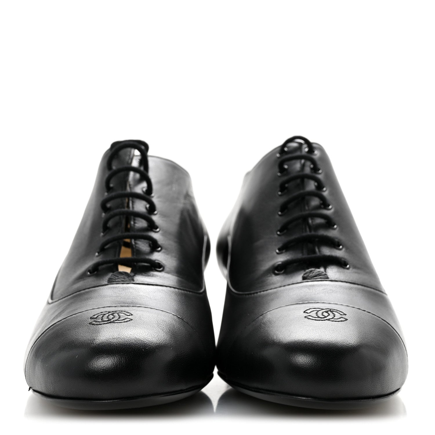 Chanel Smooth Lambskin Lace Up Shoes 39.5 Black 3 of 9