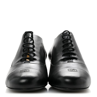 Chanel Smooth Lambskin Lace Up Shoes 39.5 Black 3 of 9