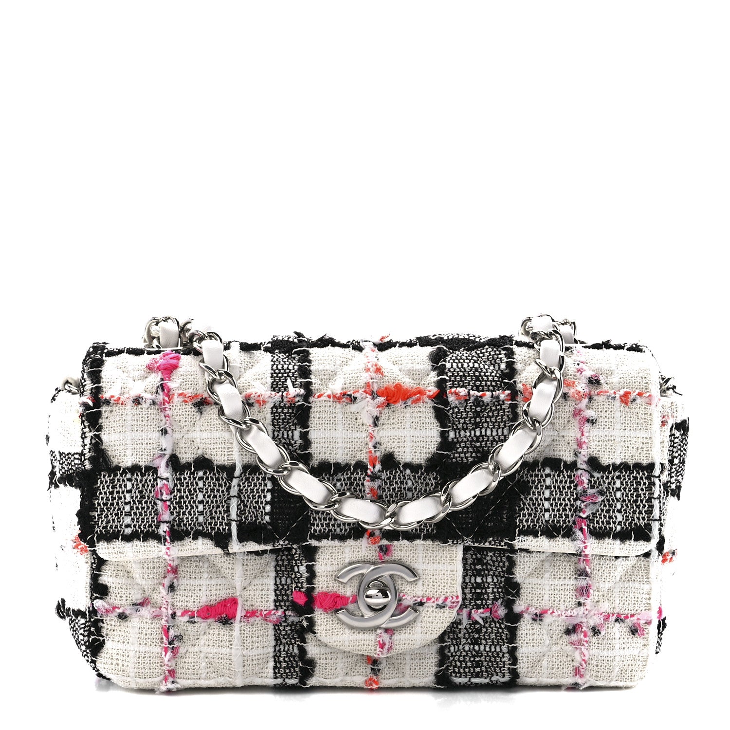 Chanel Tweed Quilted Mini Rectangular Flap Black White Pink 1 of 13