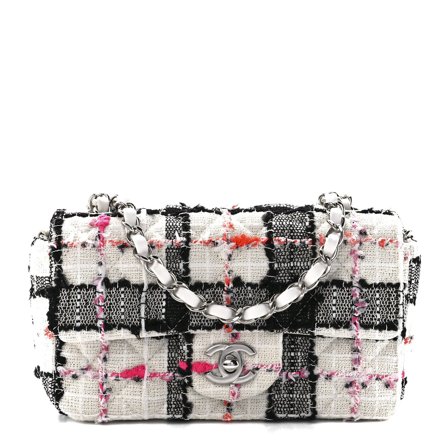 Tweed Quilted Mini Rectangular Flap Black White Pink