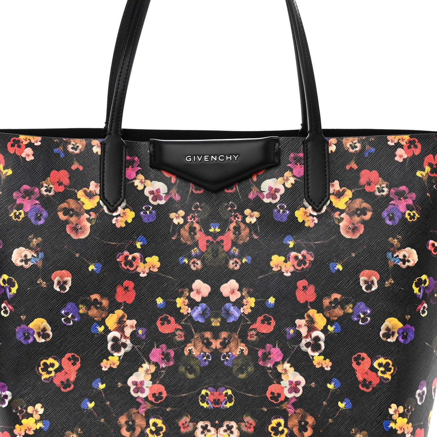 Textured Coated Canvas Floral Print Large Antigona Tote Black Multicolor