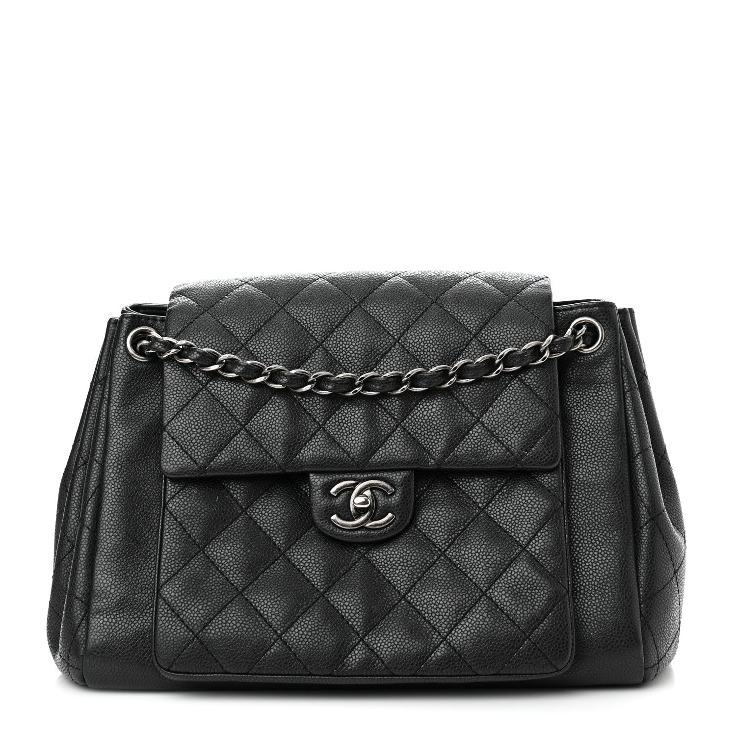 Chanel Caviar Quilted CC Accordion Shopping Bag Black 1 of 12