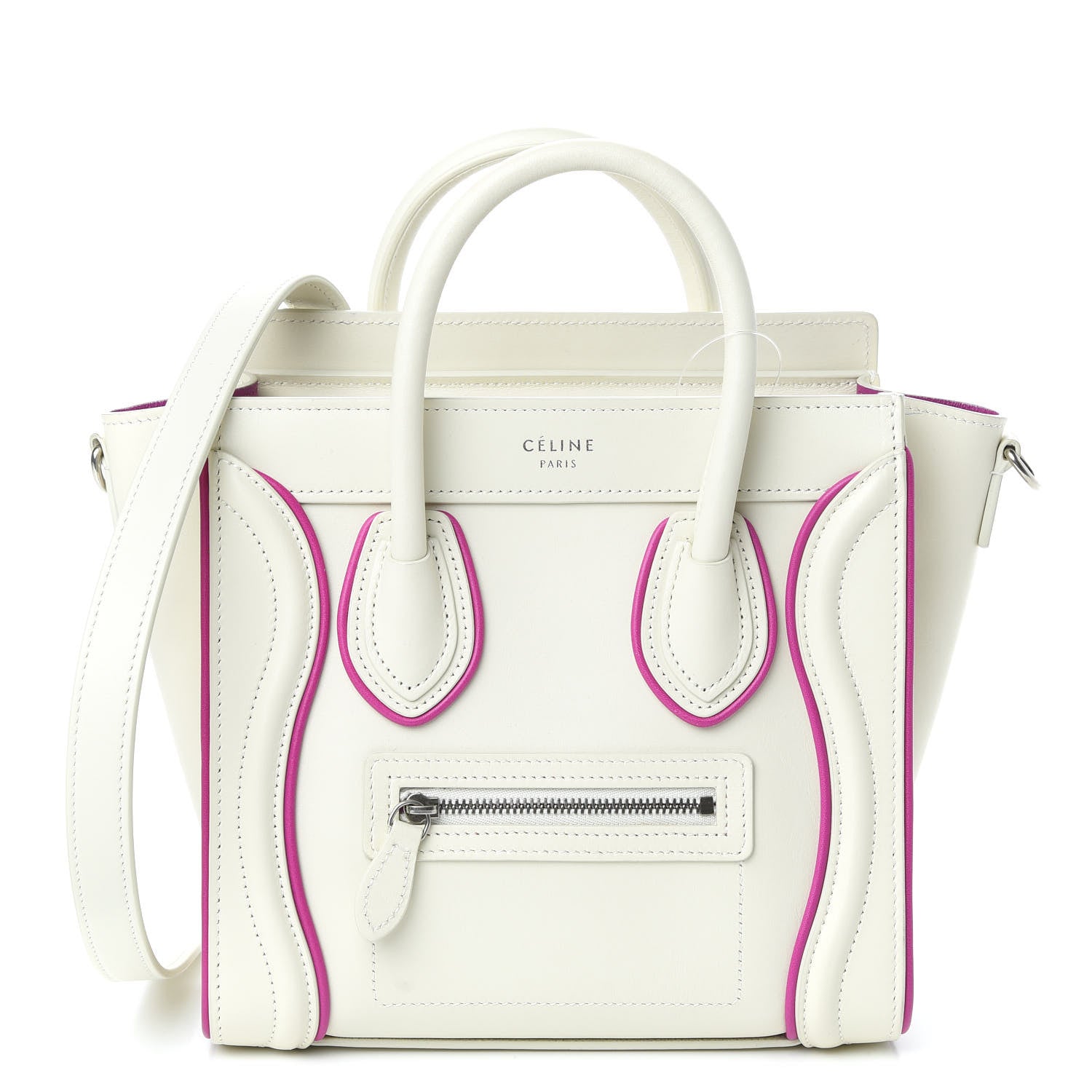 Celine Smooth Calfskin Nano Luggage White Magenta 1 of 9