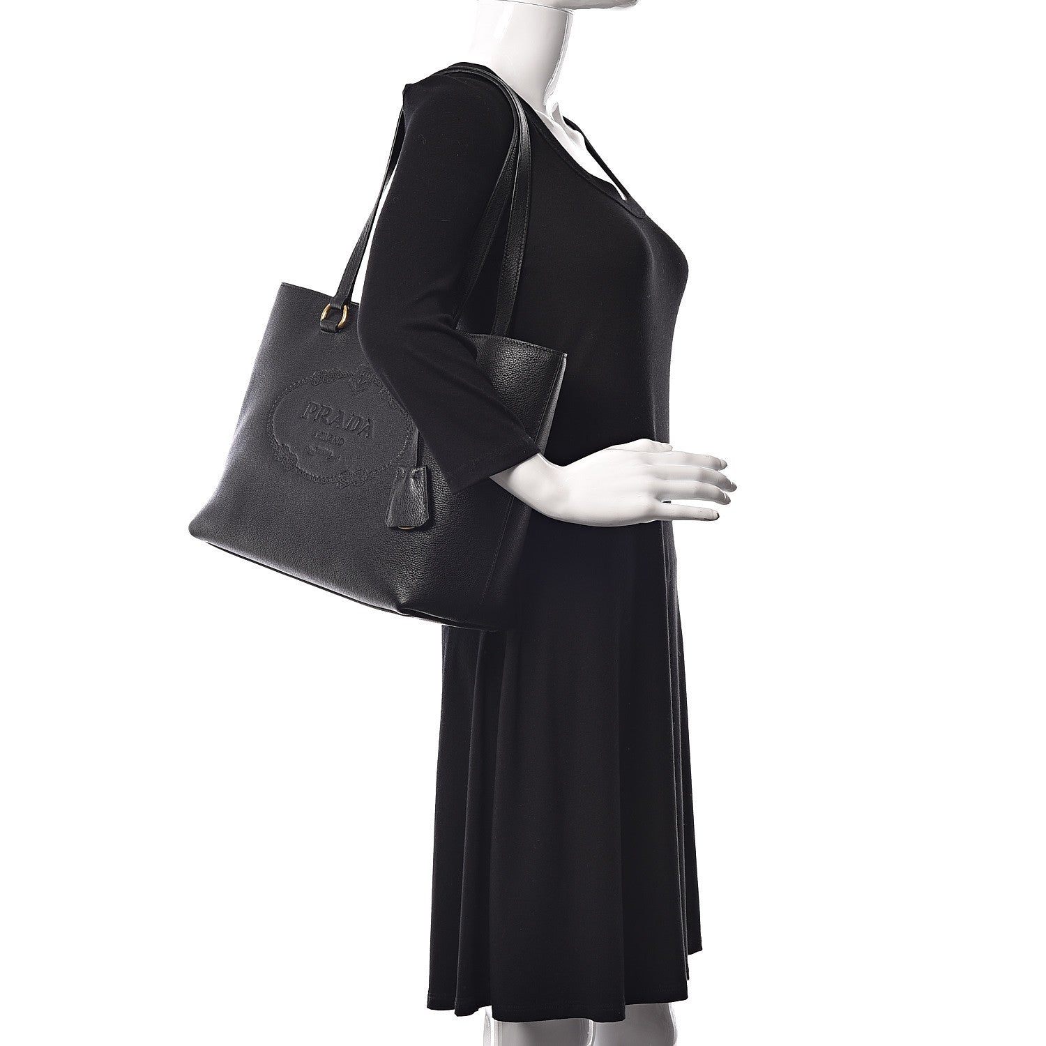 Prada Vitello Phenix Embossed Logo Tote Black 2 of 10