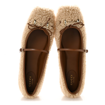 Gucci Shearling Horsebit Ballet Flats 38.5 Beige 2 of 10