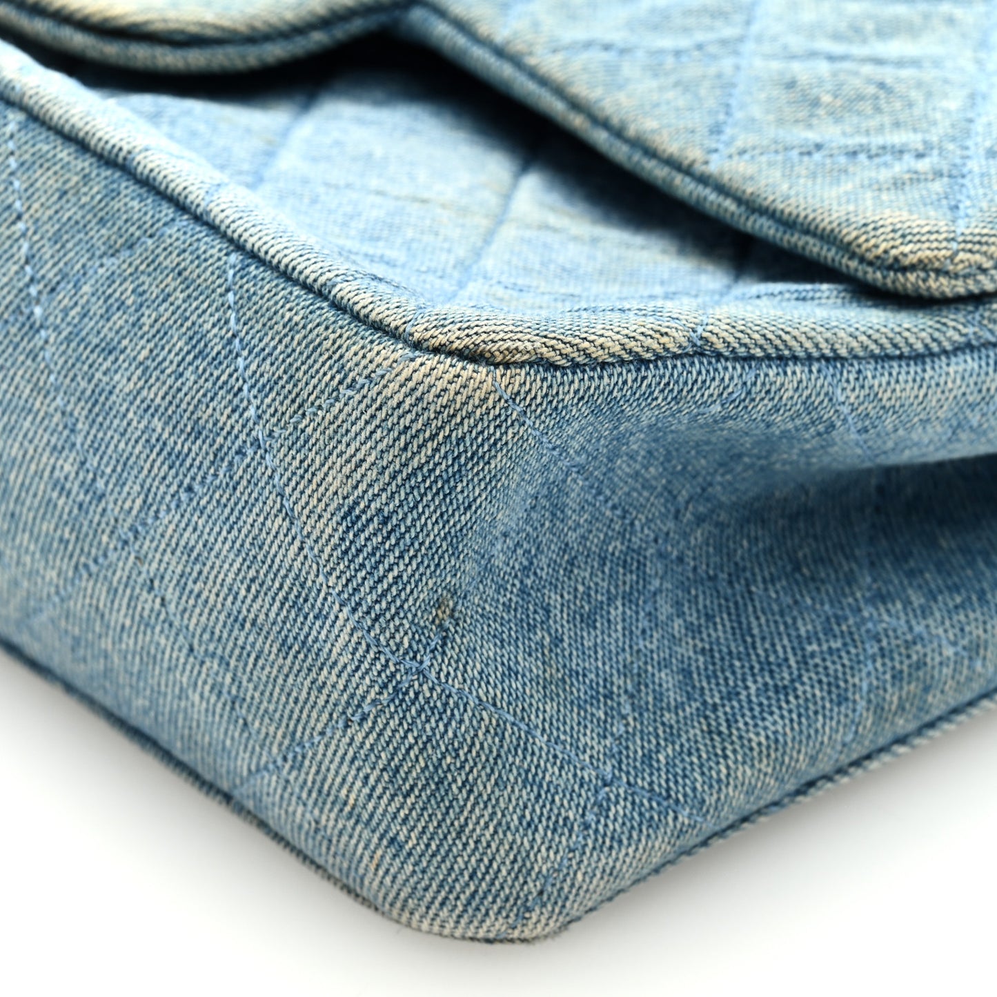 Denim Quilted Medium Double Flap Light Blue