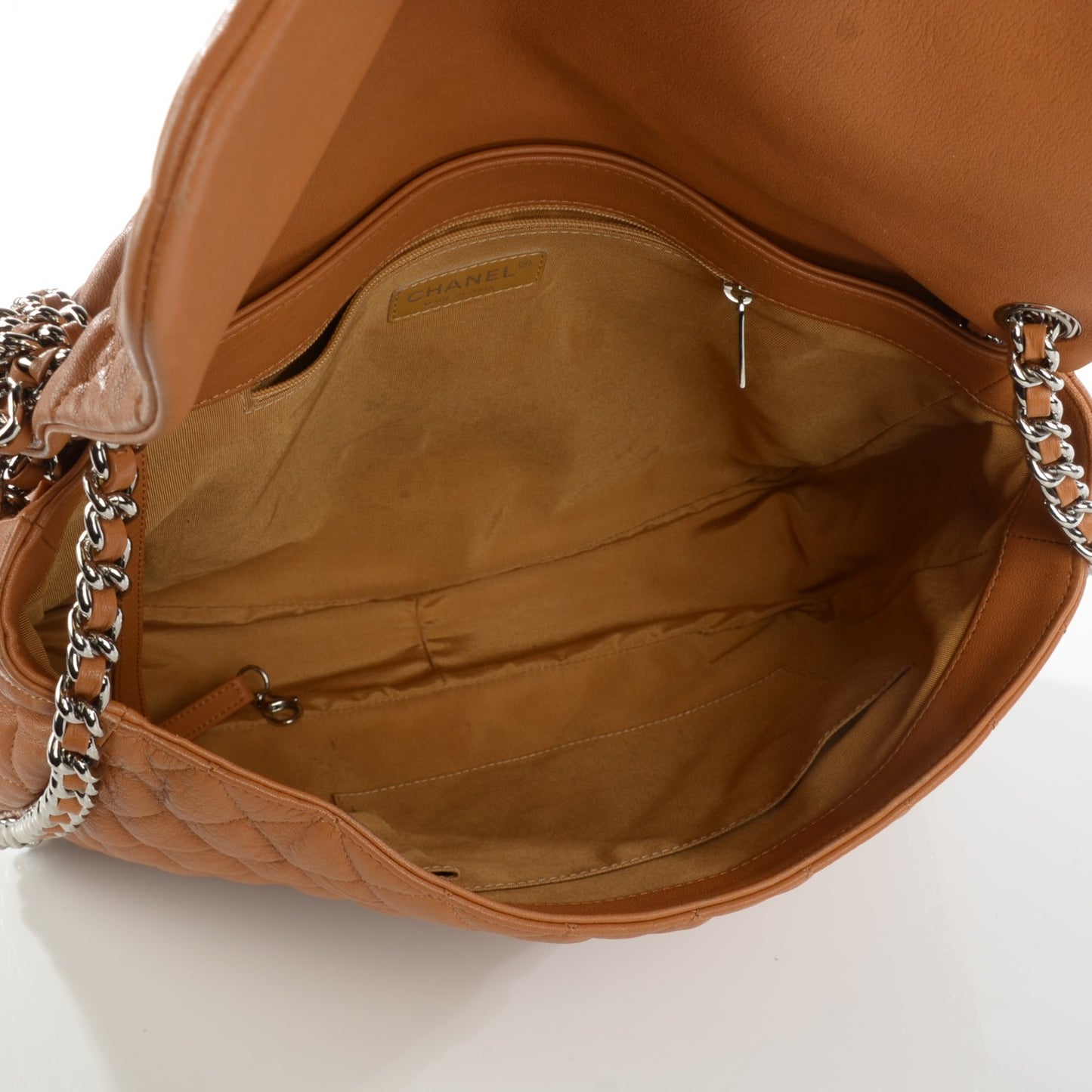 Washed Lambskin Quilted Maxi Chain Around Flap Dark Beige