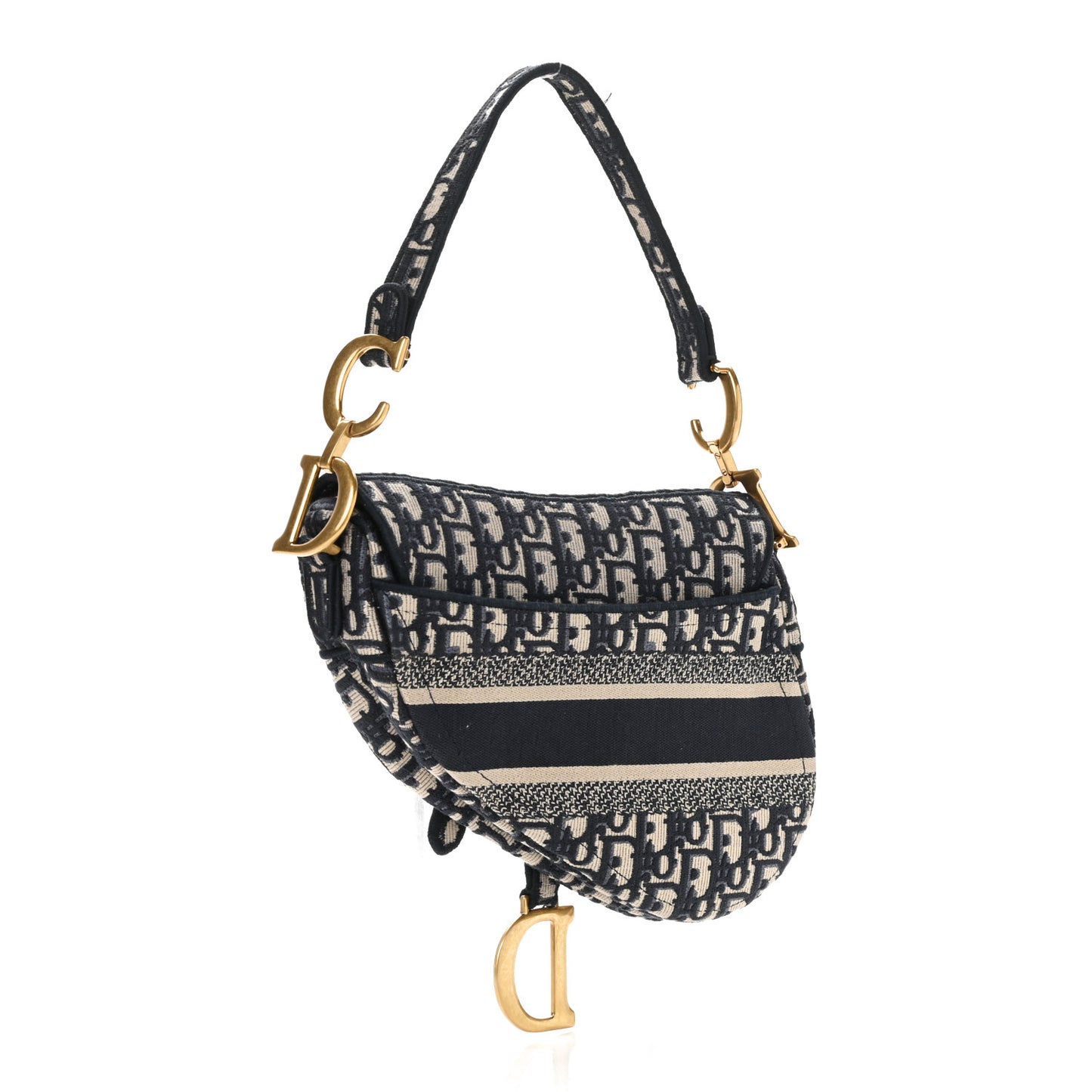 Oblique Embroidered Saddle Bag Blue