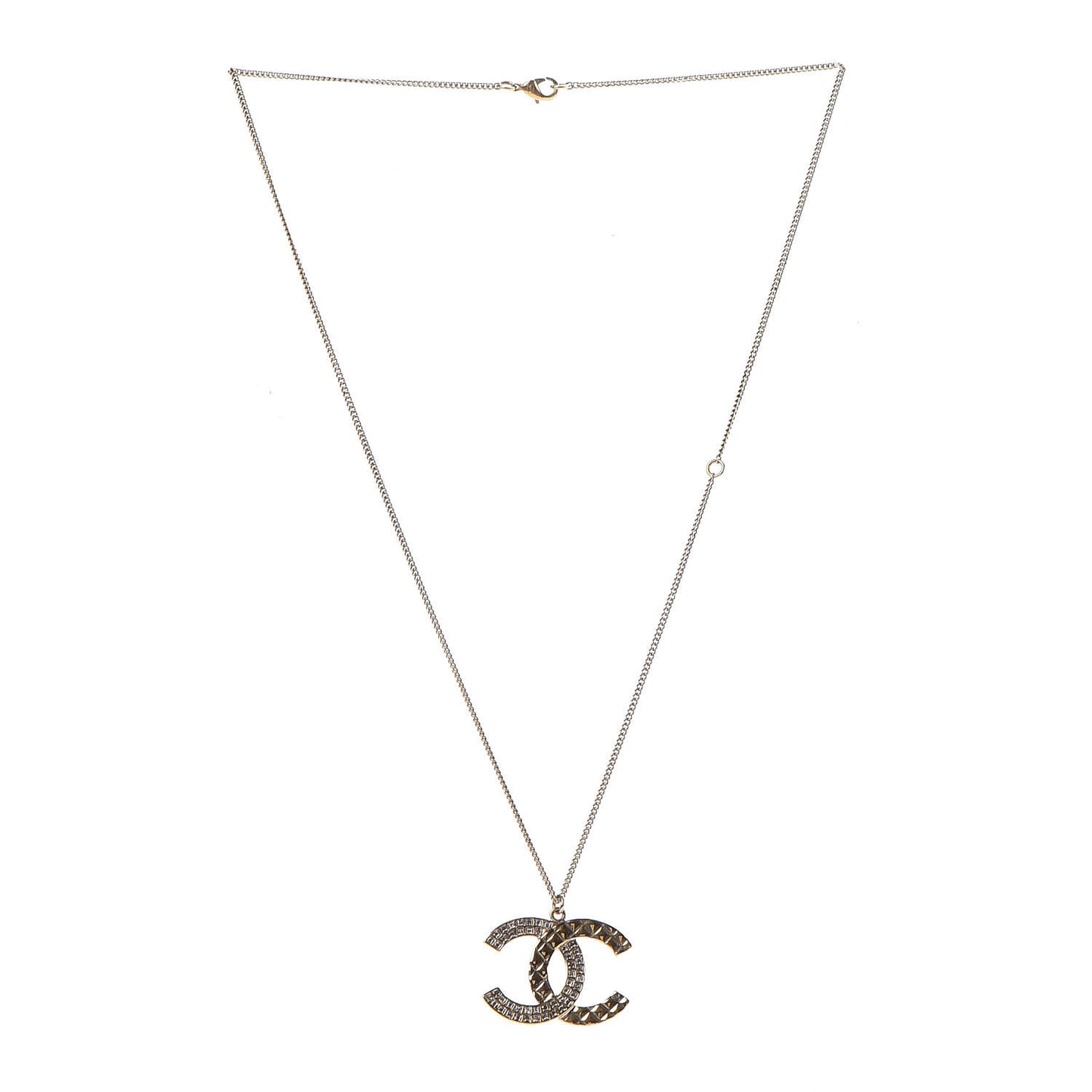 Baguette Crystal Quilted CC Pendant Necklace Gold