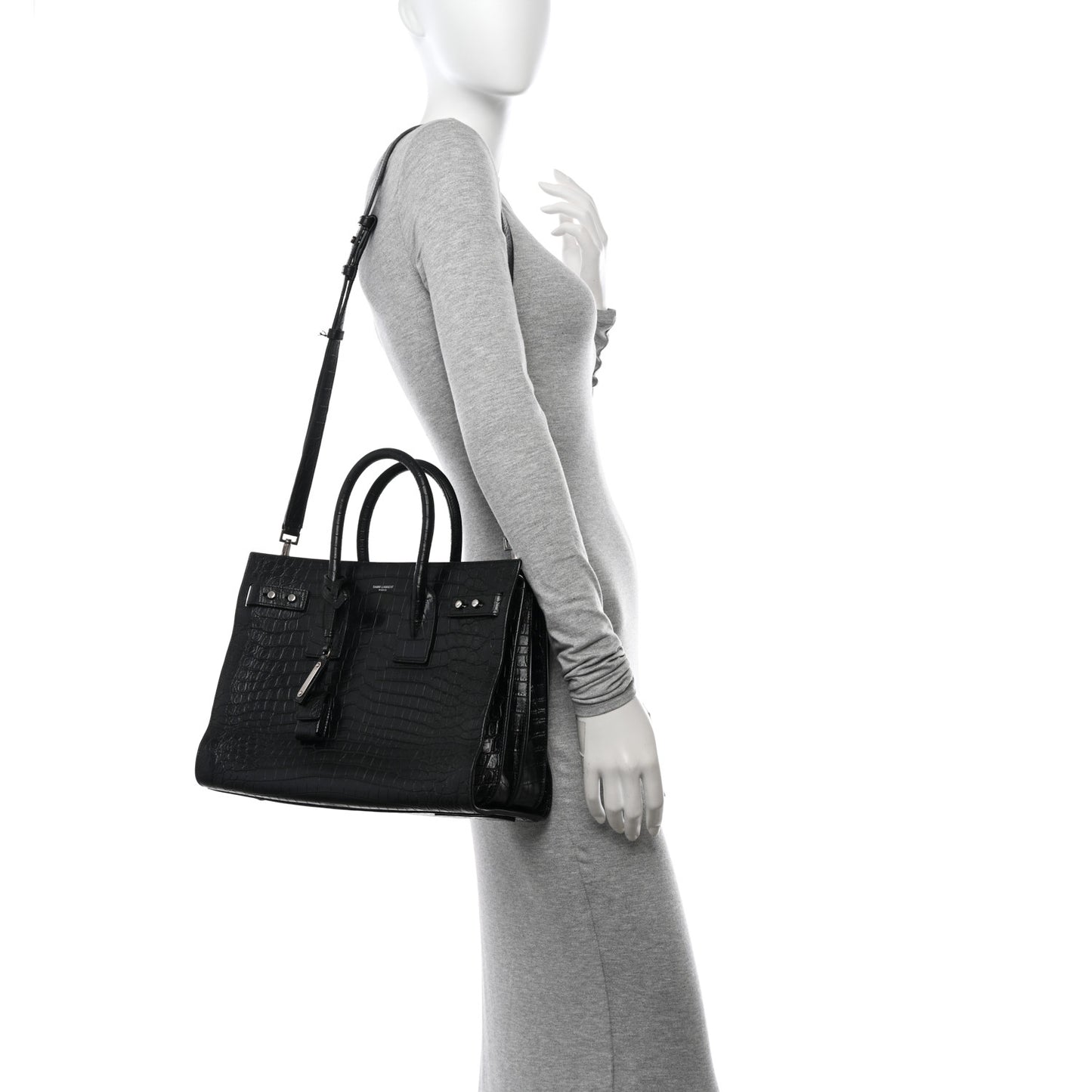 Calfskin Crocodile Embossed Small Supple Sac de Jour Black