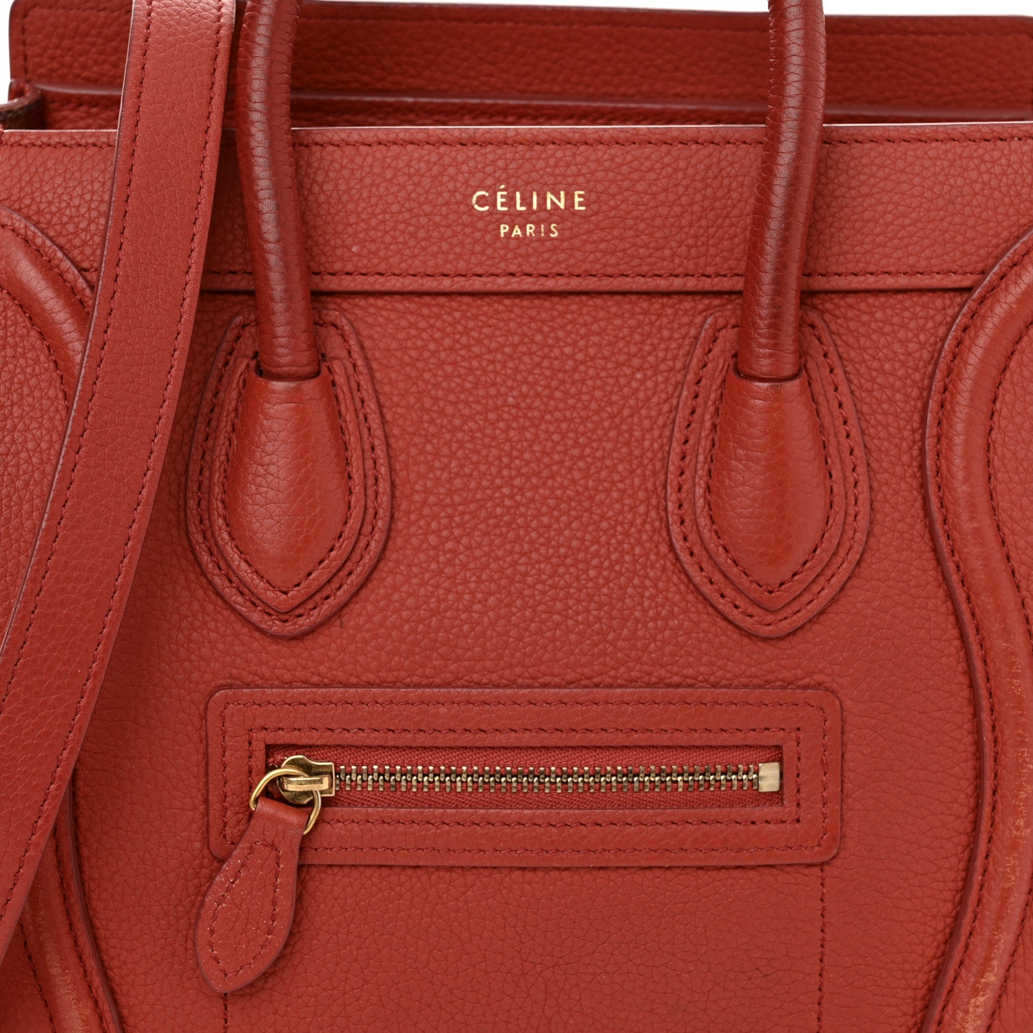 Celine Drummed Calfskin Nano Luggage Red 8 of 17
