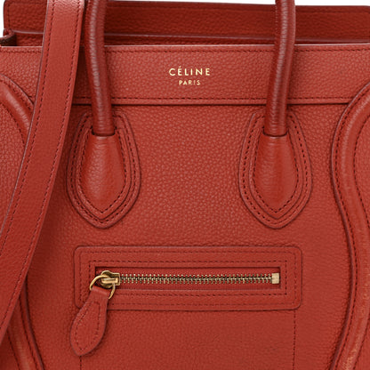 Celine Drummed Calfskin Nano Luggage Red 8 of 17