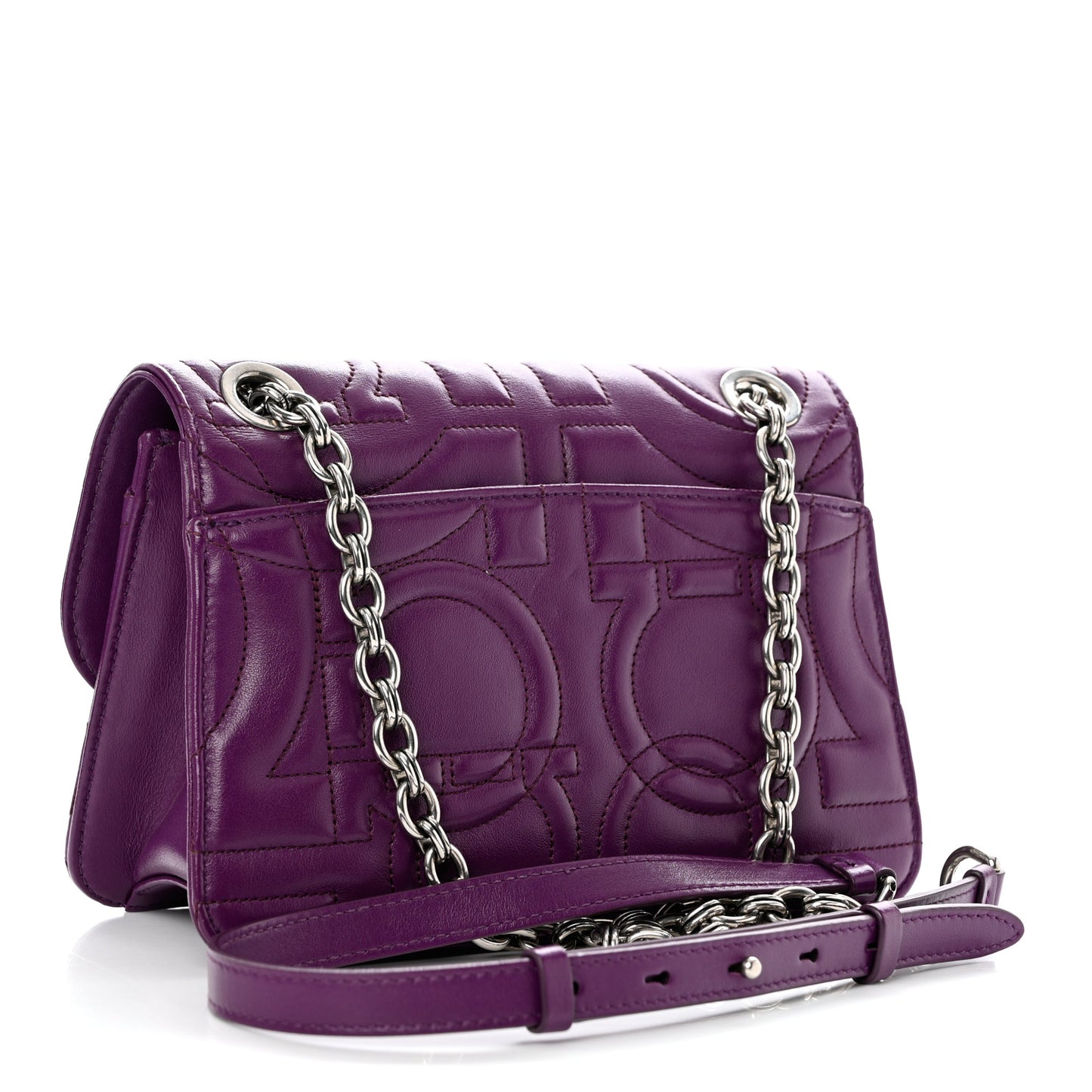 Calfskin Quilted Gancini Small Flap Bag Purple