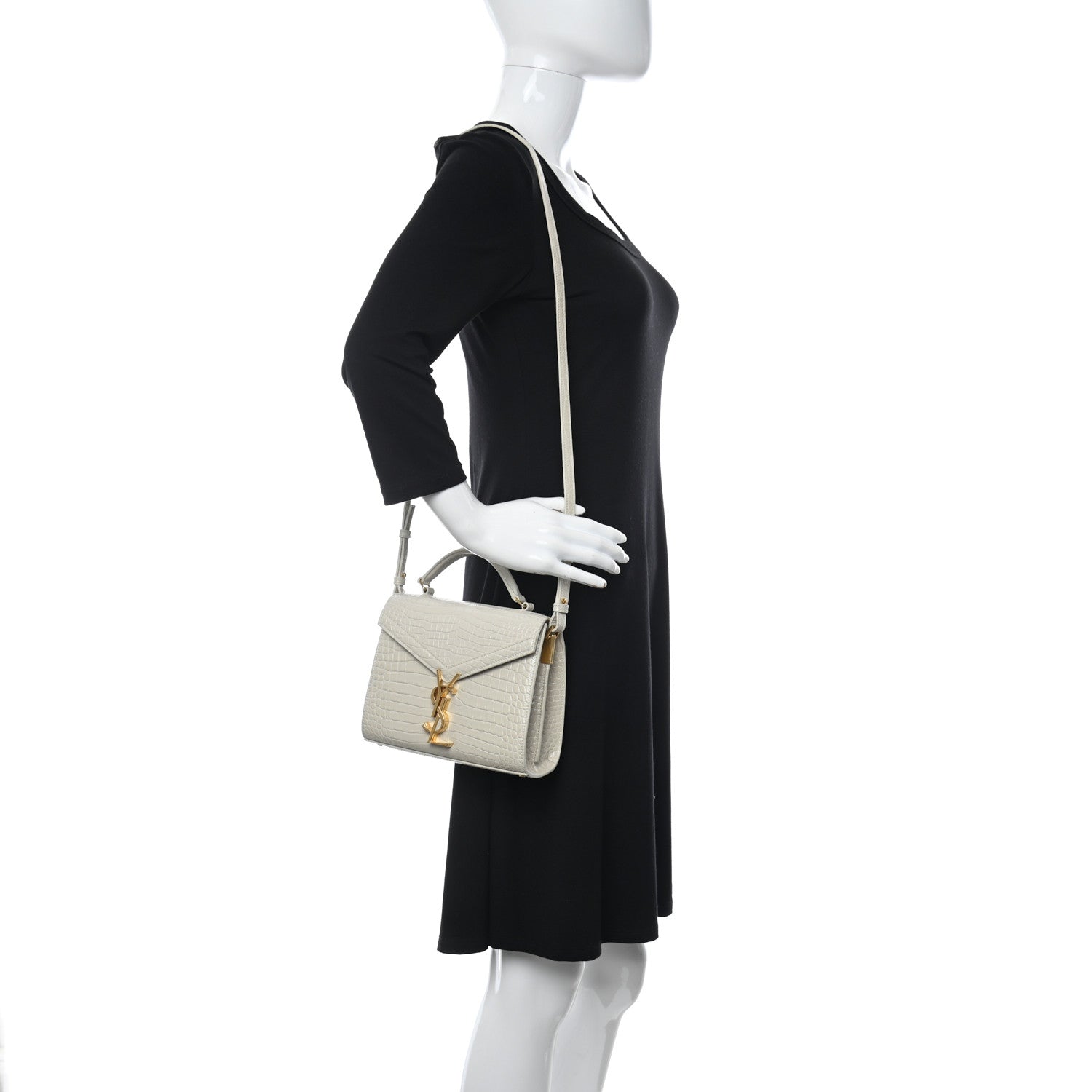 Saint Laurent Crocodile Embossed Mini Classic Monogram Cassandra Top Handle Crema Soft 3 of 10