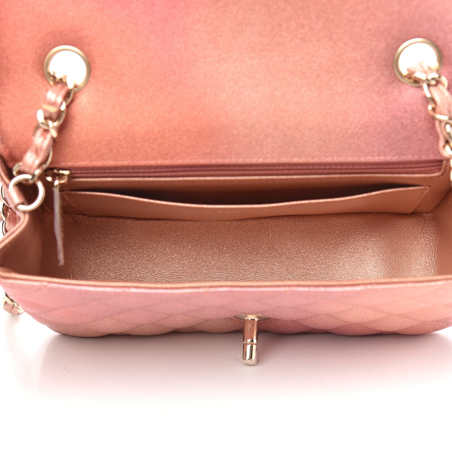 Metallic Lambskin Quilted Ombre Mini Rectangular Flap Pink