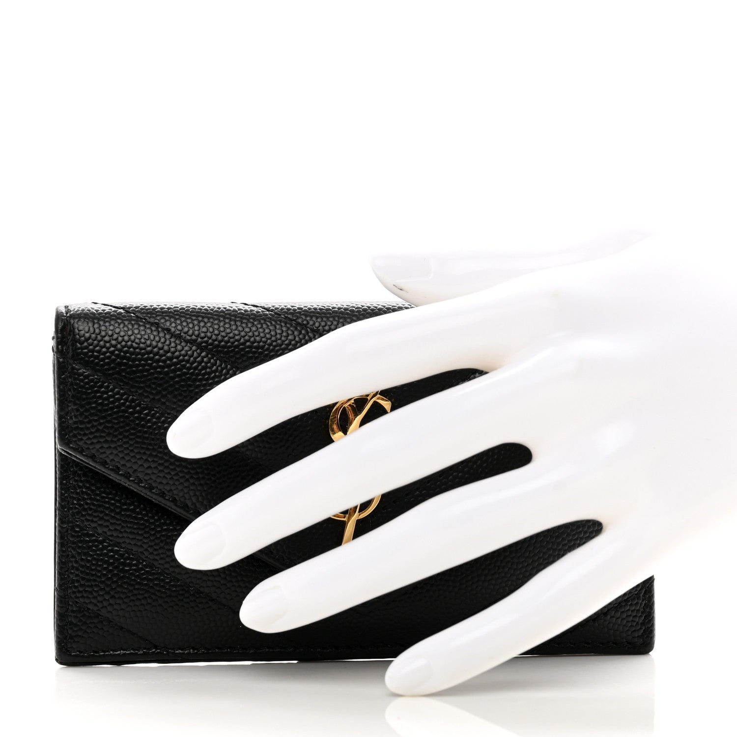 Saint Laurent Grain De Poudre Matelasse Chevron Monogram Compact Wallet Black 2 of 7