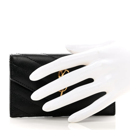 Saint Laurent Grain De Poudre Matelasse Chevron Monogram Compact Wallet Black 2 of 7