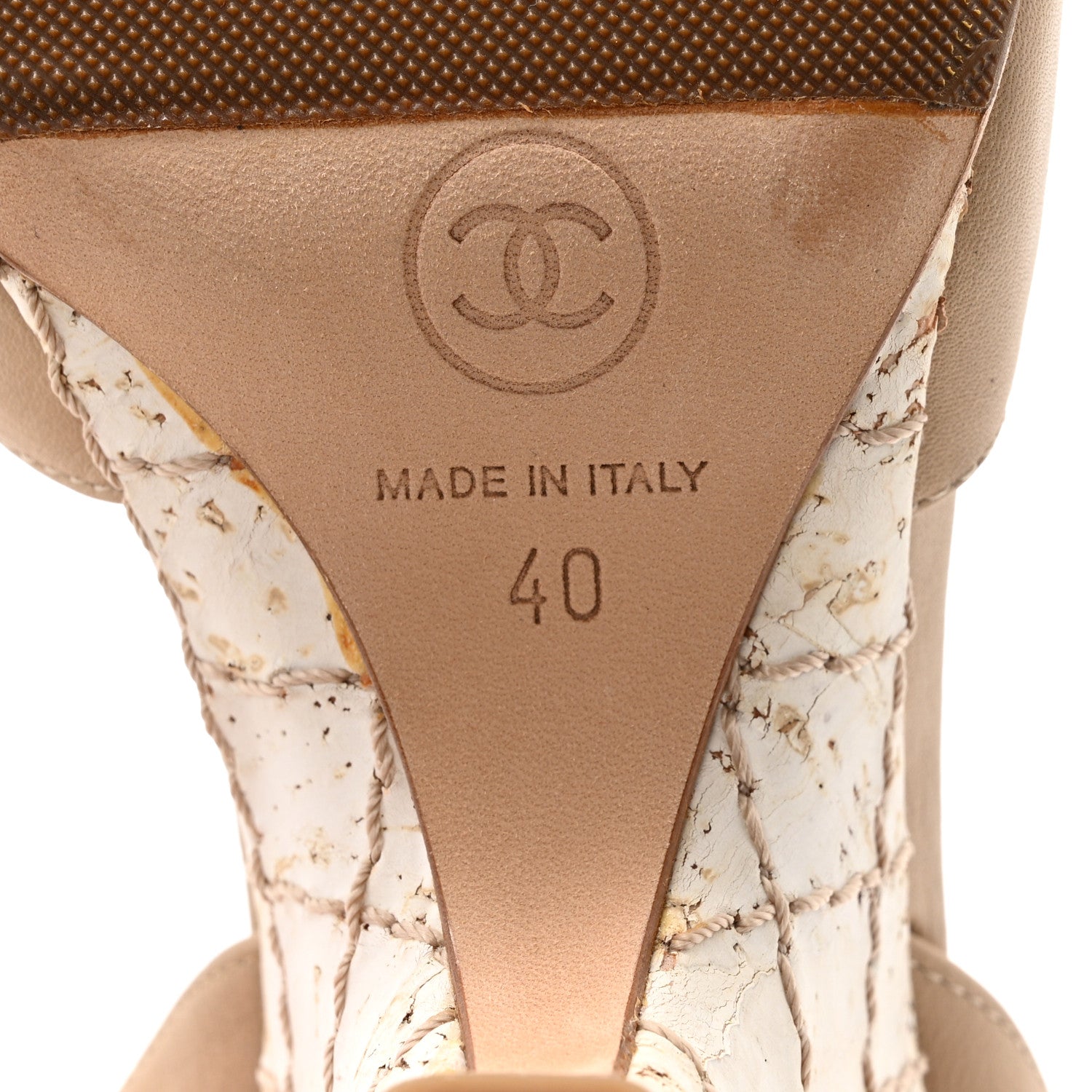 Chanel Lambskin Slingback Camellia Wedge Sandals 40 Beige Black 8 of 12