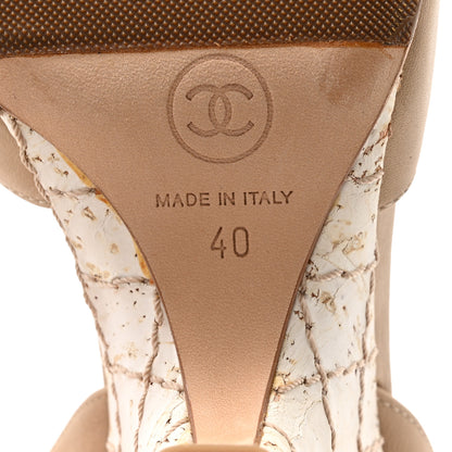 Chanel Lambskin Slingback Camellia Wedge Sandals 40 Beige Black 8 of 12