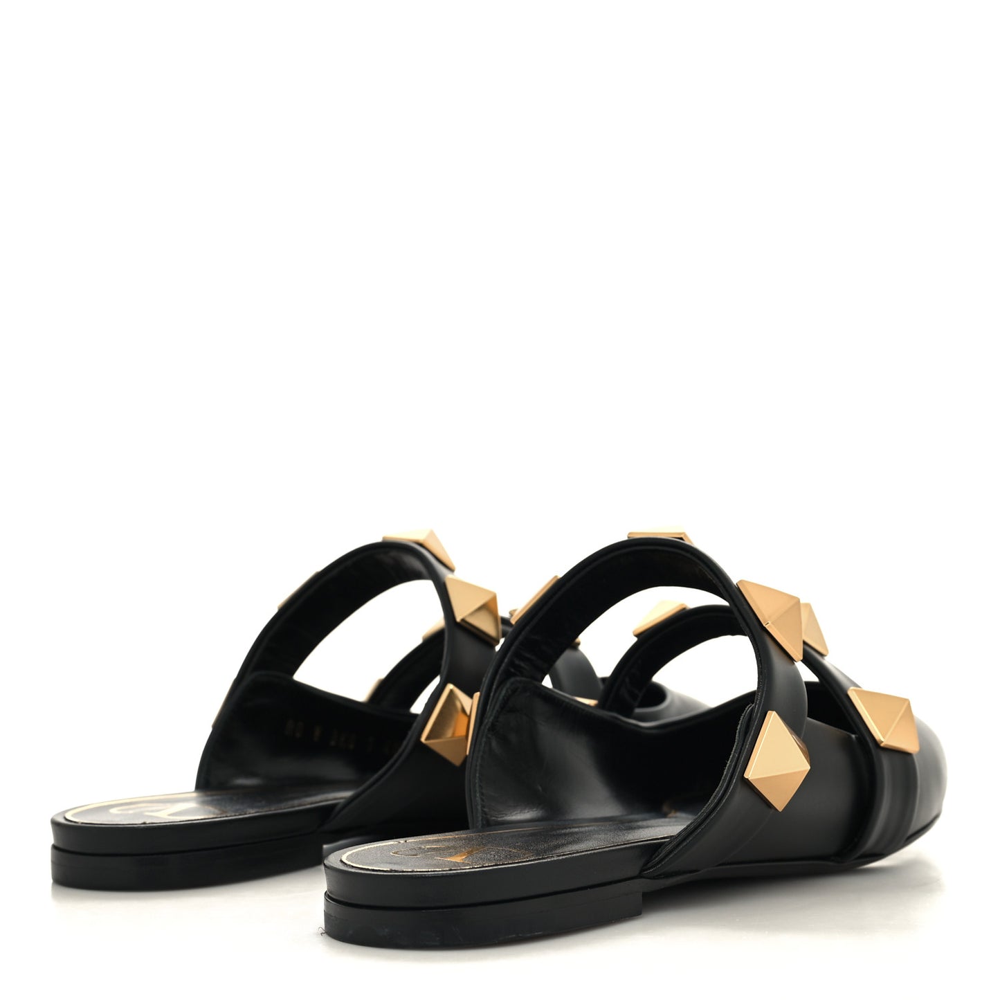 Calfskin Roman Stud Flat Mules 40.5 Black