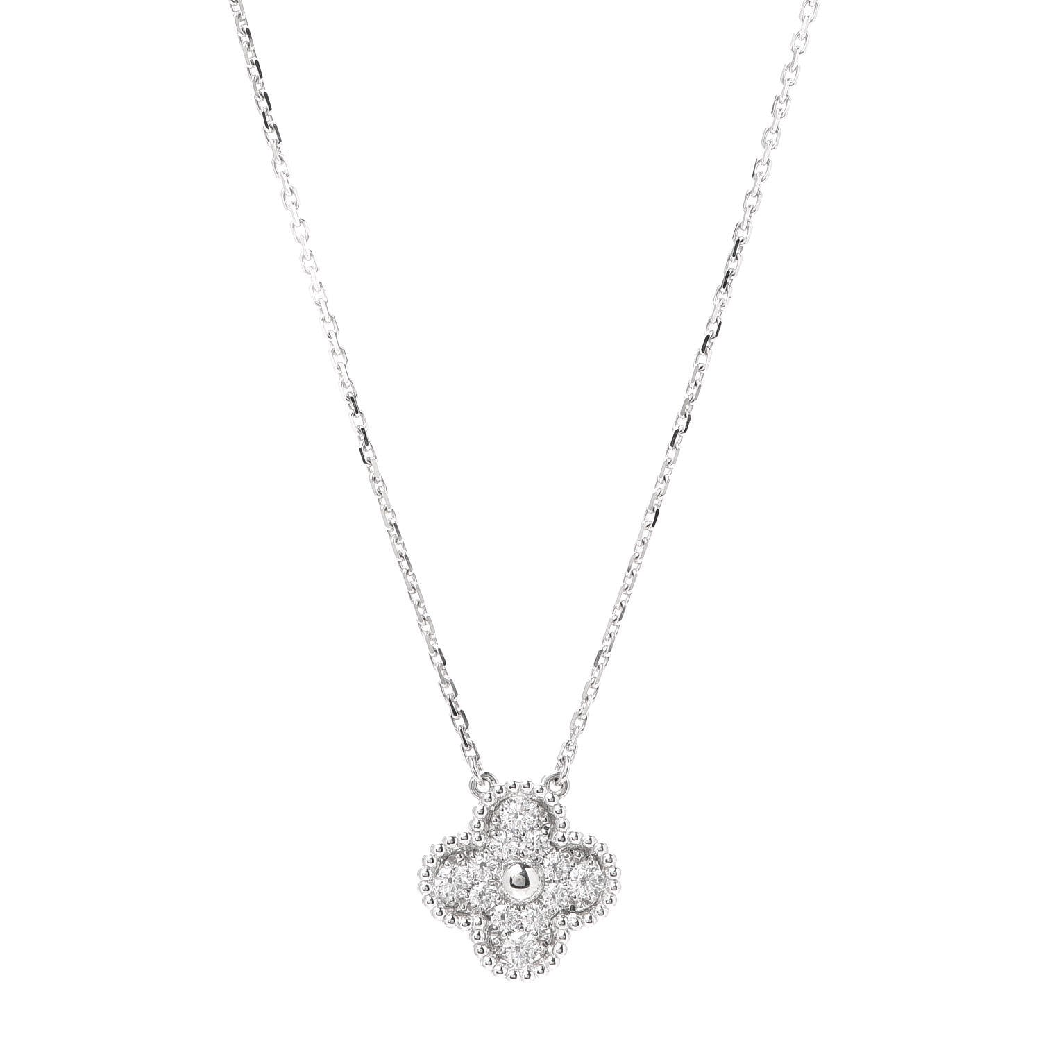 Van Cleef & Arpels 18K White Gold Diamond Vintage Alhambra Pendant Necklace 1 of 8