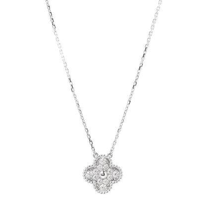 Van Cleef & Arpels 18K White Gold Diamond Vintage Alhambra Pendant Necklace 1 of 8
