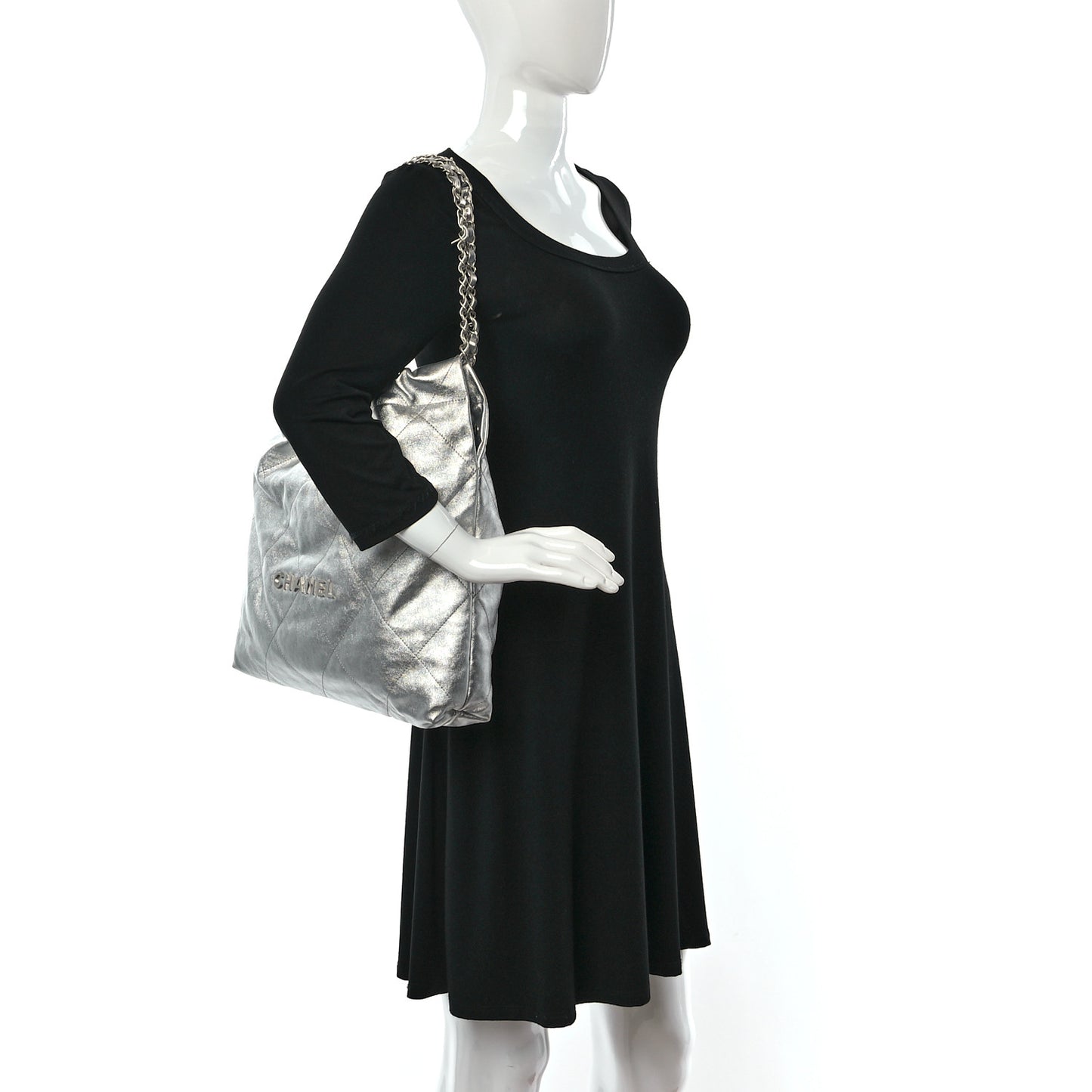 Metallic Calfskin Quilted Chanel 22 Silver