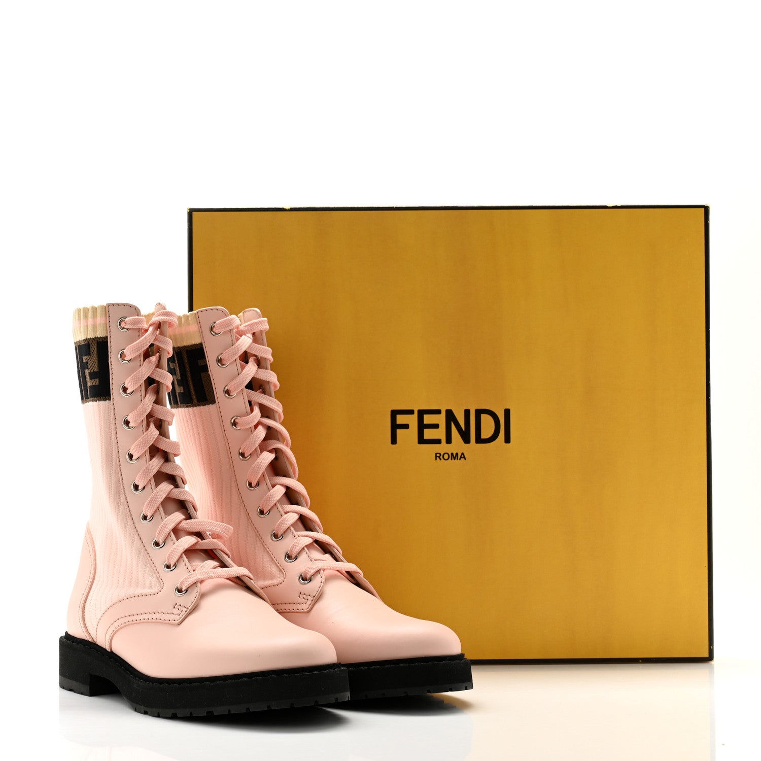 Fendi Calfskin Stretch Fabric Rockoko Biker Boots 36.5 Rose Clair Tobacco 8 of 8