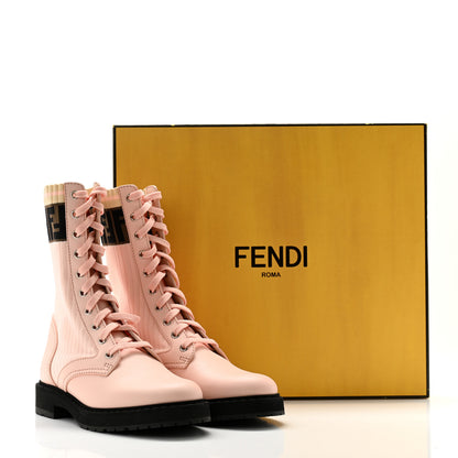 Fendi Calfskin Stretch Fabric Rockoko Biker Boots 36.5 Rose Clair Tobacco 8 of 8