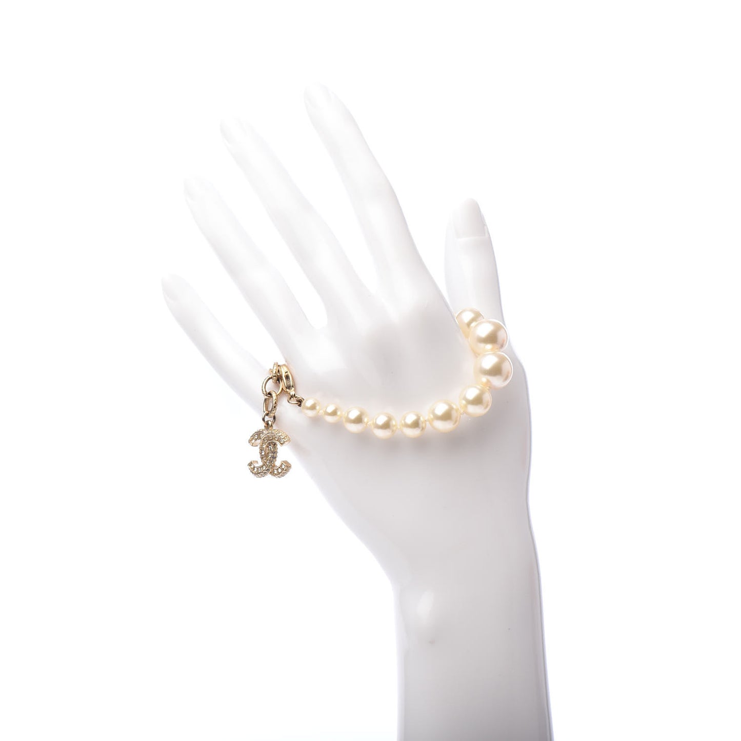 Graduated Pearl Crystal CC Bracelet Gold