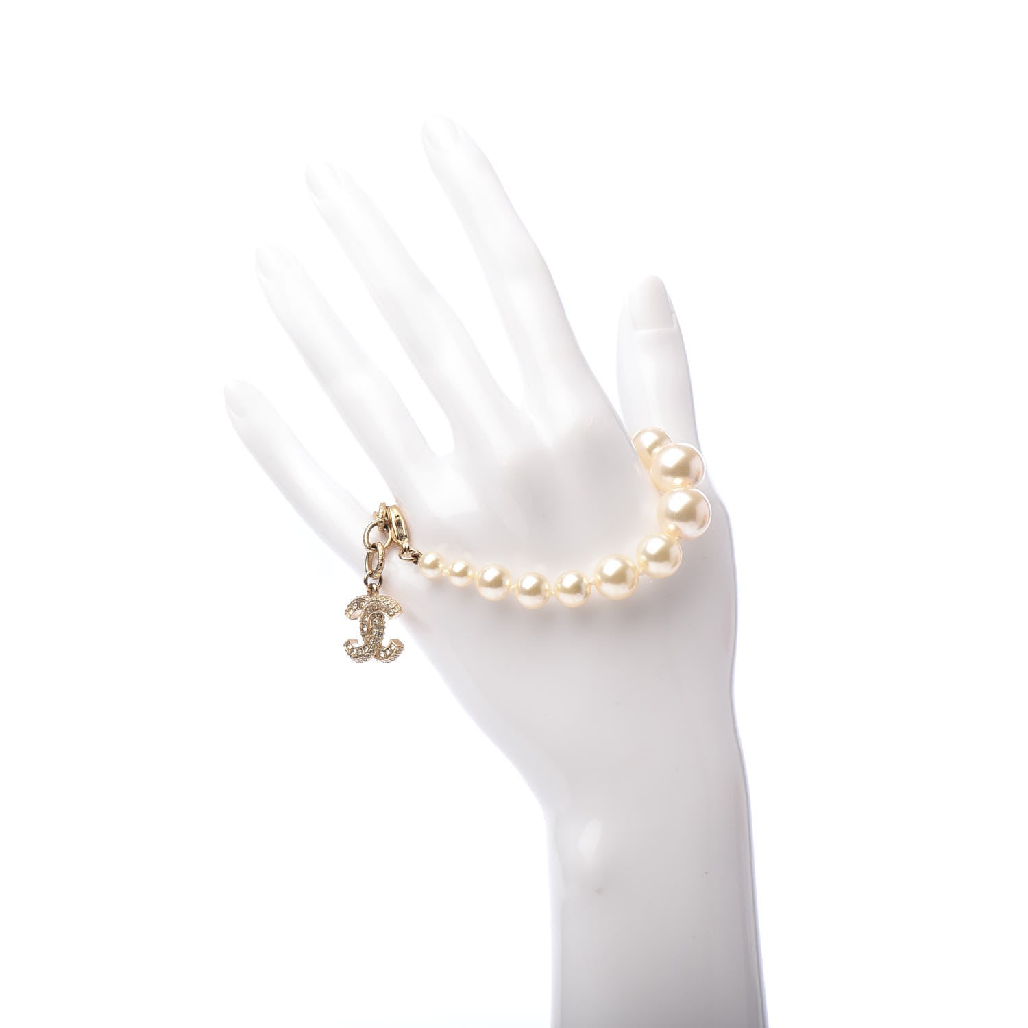 Chanel Graduated Pearl Crystal CC Bracelet Gold 2 of 5