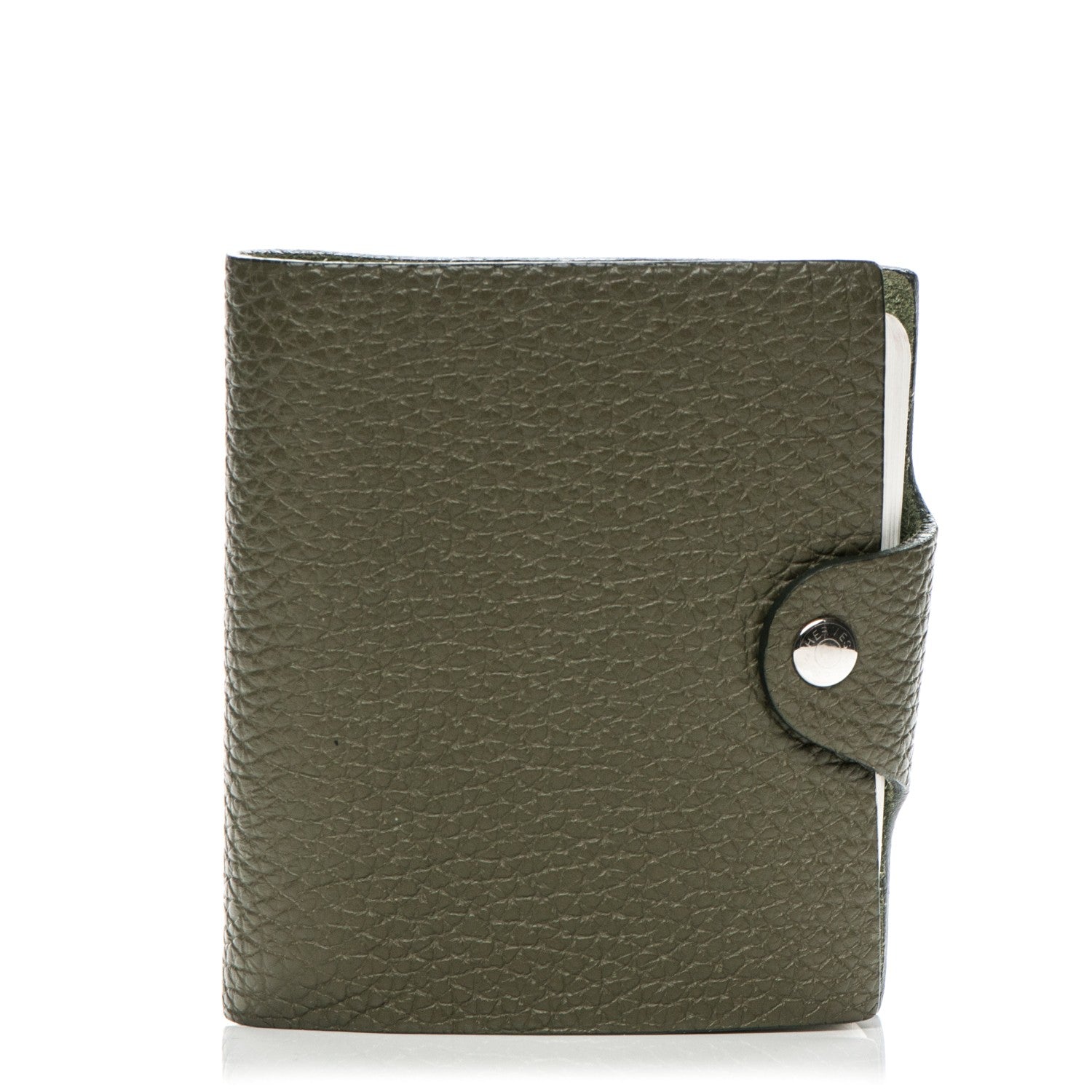 Hermes Taurillon Clemence Ulysse Mini Notebook Vert Olive 1 of 8