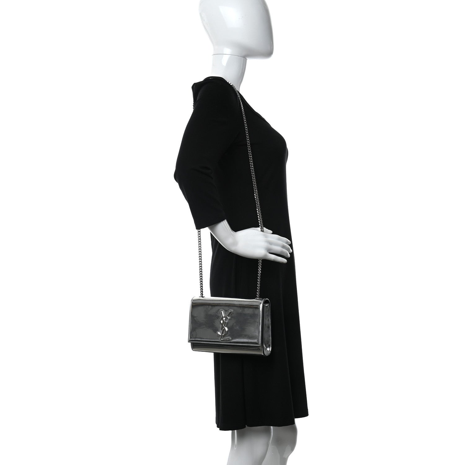 Saint Laurent Vinyl Mirror Small Classic Monogram Kate Satchel Argento 2 of 8