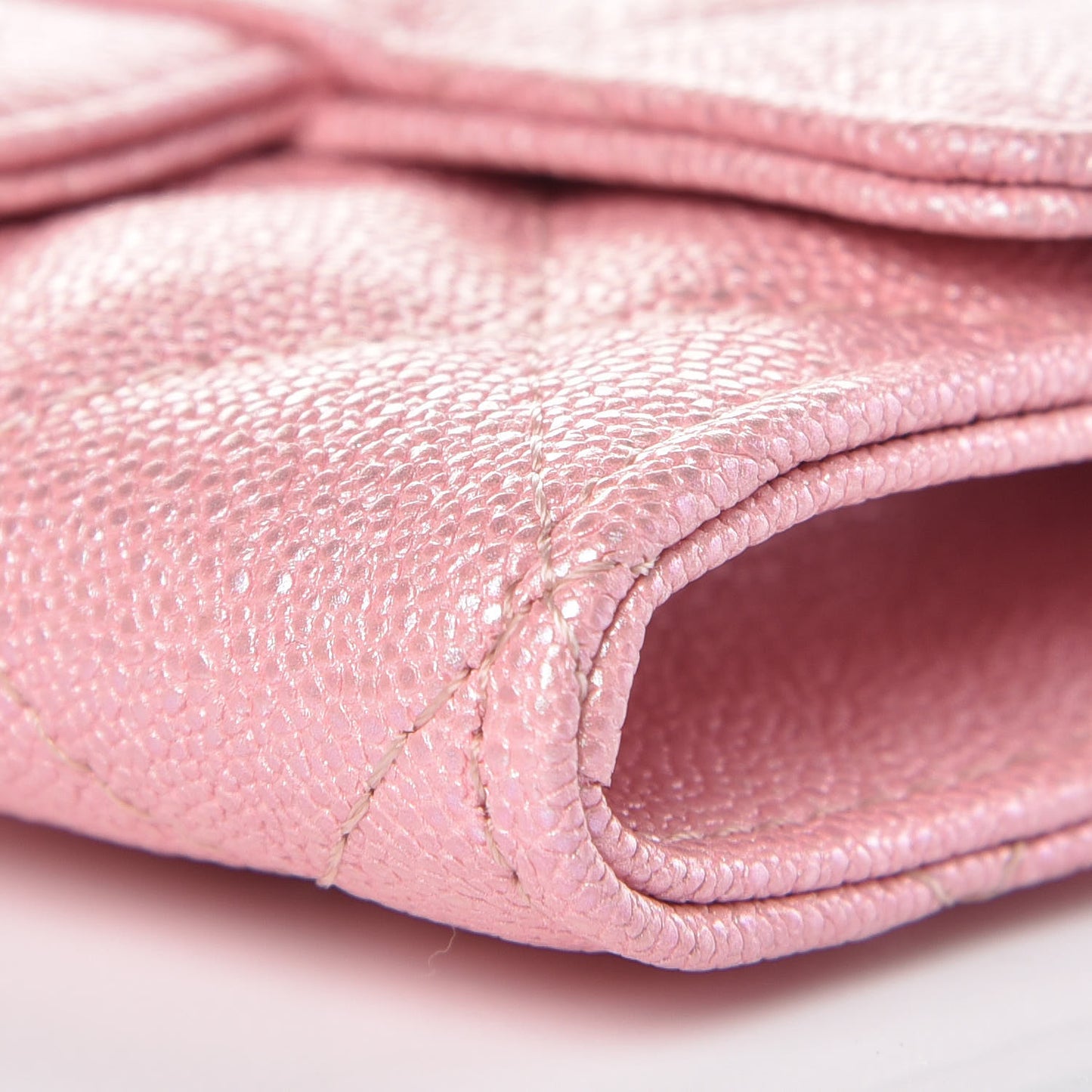Iridescent Caviar Quilted Flap Card Holder Rose Pink