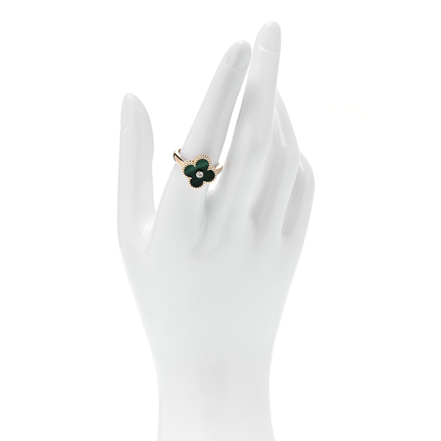 18K Yellow Gold Diamond Malachite Vintage Alhambra Ring 55 7.25