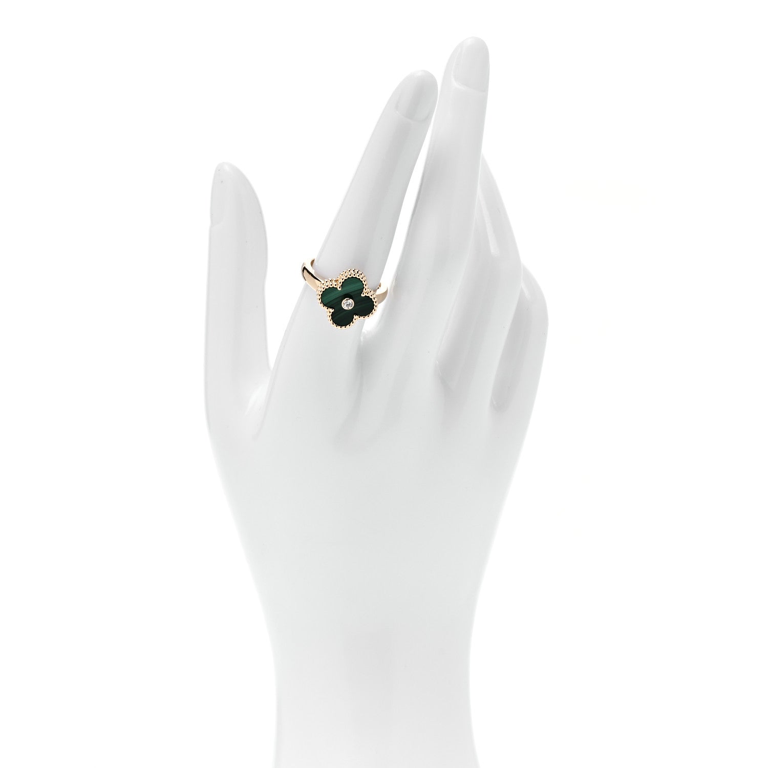 Van Cleef & Arpels 18K Yellow Gold Diamond Malachite Vintage Alhambra Ring 55 7.25 2 of 5