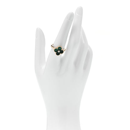 Van Cleef & Arpels 18K Yellow Gold Diamond Malachite Vintage Alhambra Ring 55 7.25 2 of 5