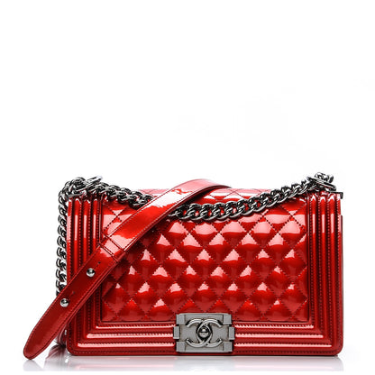 Chanel Metallic Patent Quilted Medium Boy Flap Red 1 of 7