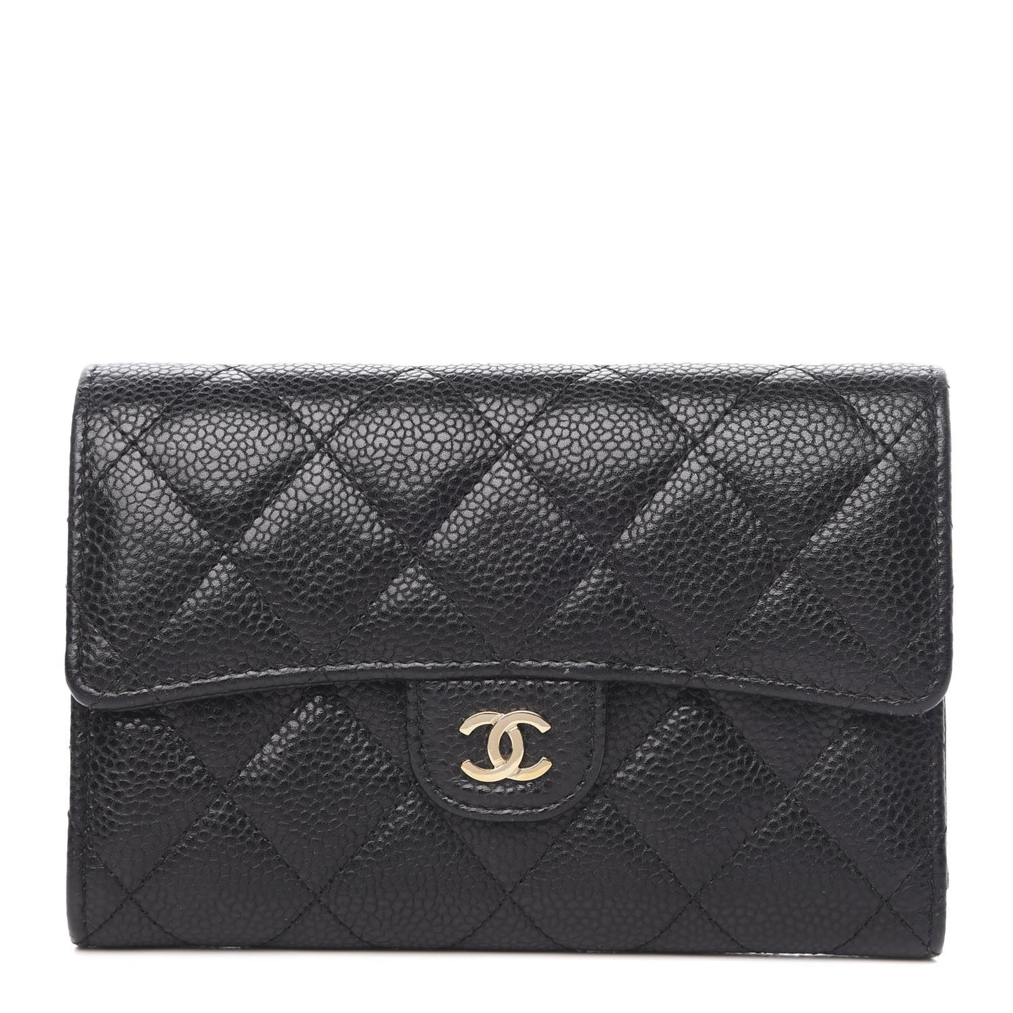 Caviar Quilted Medium Flap Wallet Black
