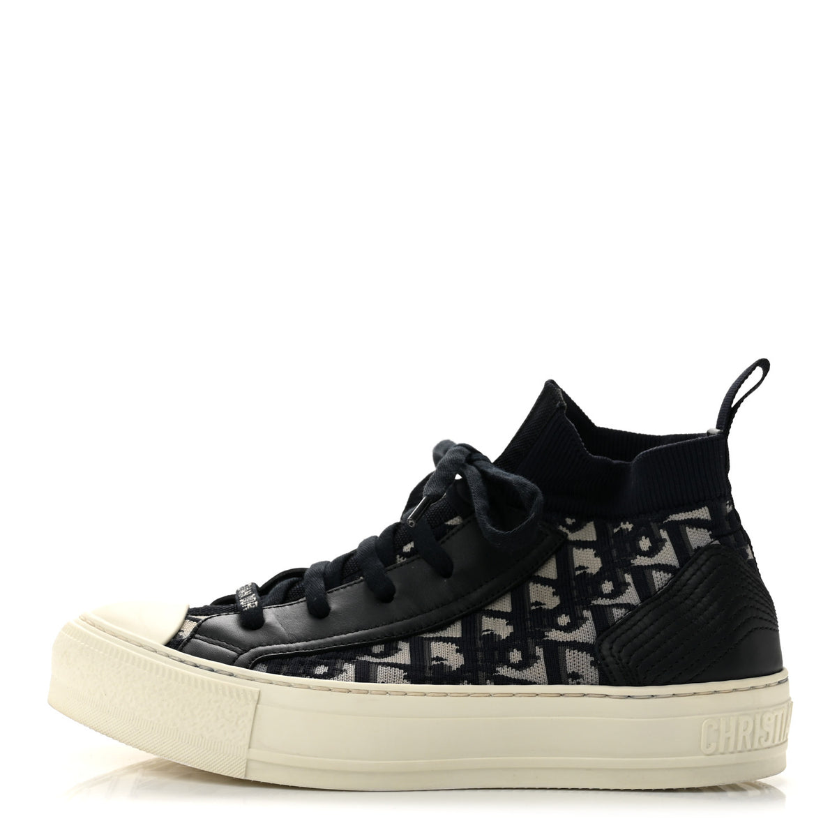 Christian Dior Technical Knit Calfskin Oblique Womens Walk'n Dior Mid Top Sneakers 36.5 Deep Blue 1 of 9