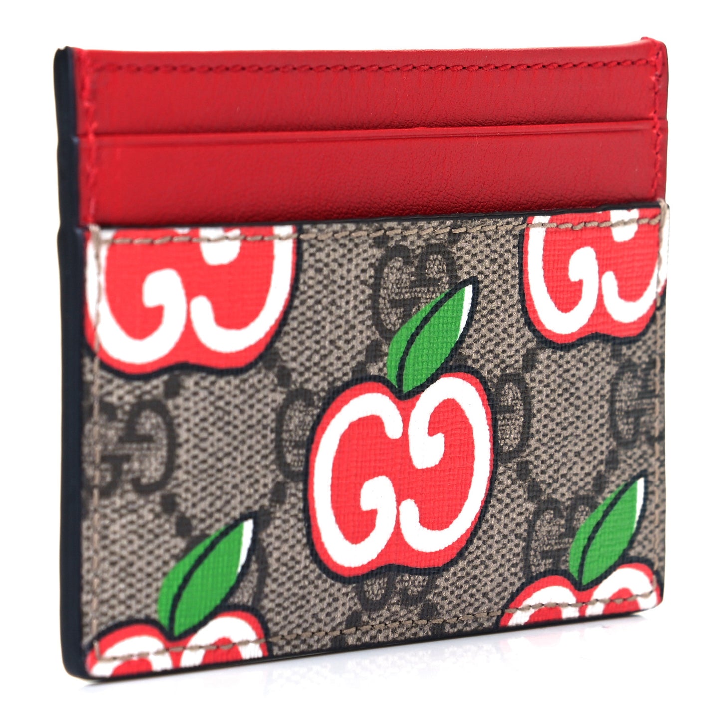 GG Supreme Monogram Apple Card Holder Beige Multicolor Lobster Red