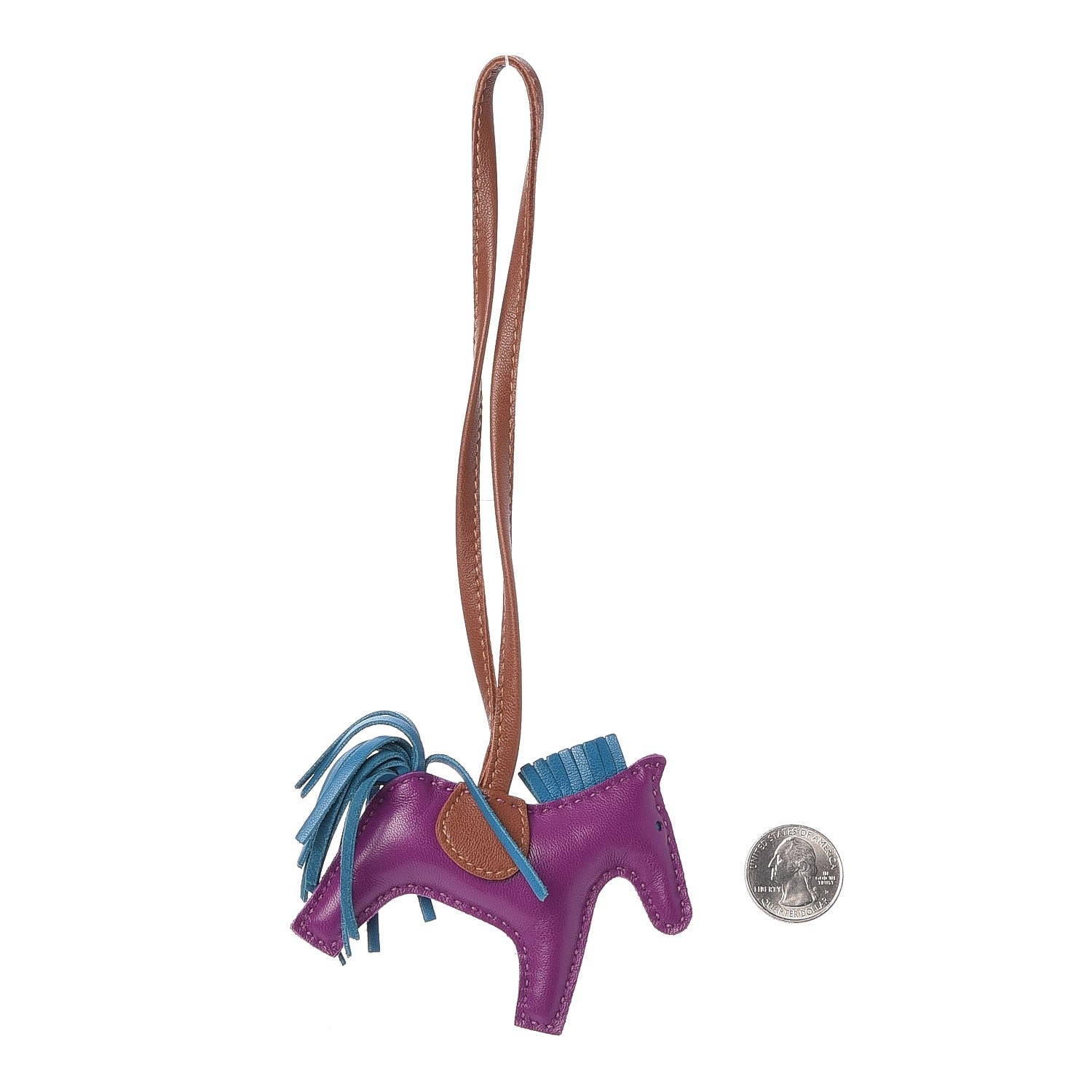 Hermes Milo Lambskin Grigri Rodeo Horse Bag Charm PM Anemone Bleu Izmir Fauve 2 of 4