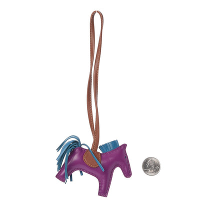 Hermes Milo Lambskin Grigri Rodeo Horse Bag Charm PM Anemone Bleu Izmir Fauve 2 of 4