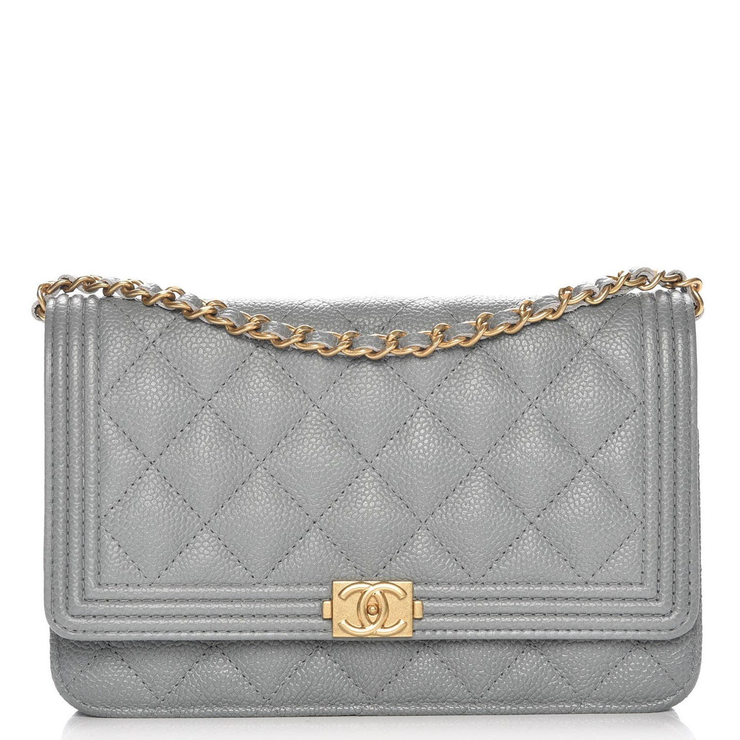 Caviar Quilted Boy Wallet On Chain WOC Grey