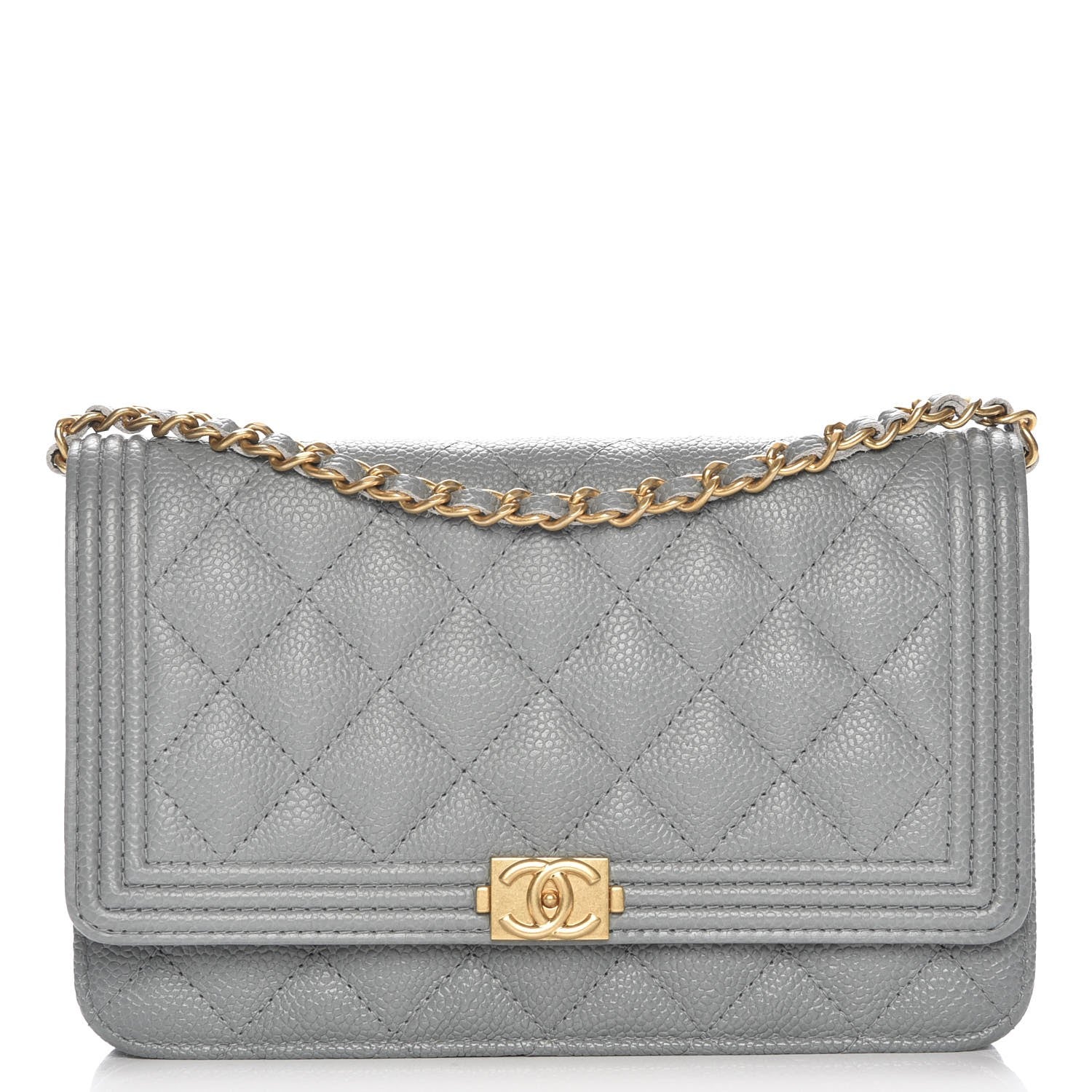 Chanel Caviar Quilted Boy Wallet On Chain WOC Grey 1 of 9