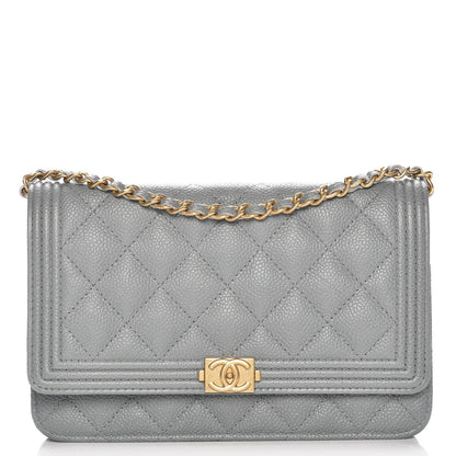 Chanel Caviar Quilted Boy Wallet On Chain WOC Grey 1 of 9
