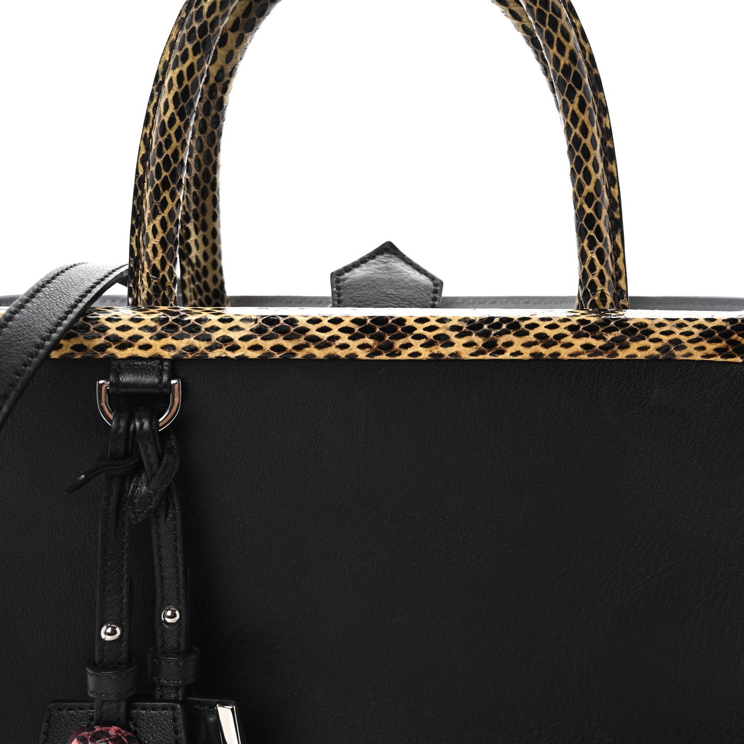 Fendi Vitello Dolce Elaphe Petite 2Jours Tote Black Polvere 7 of 9