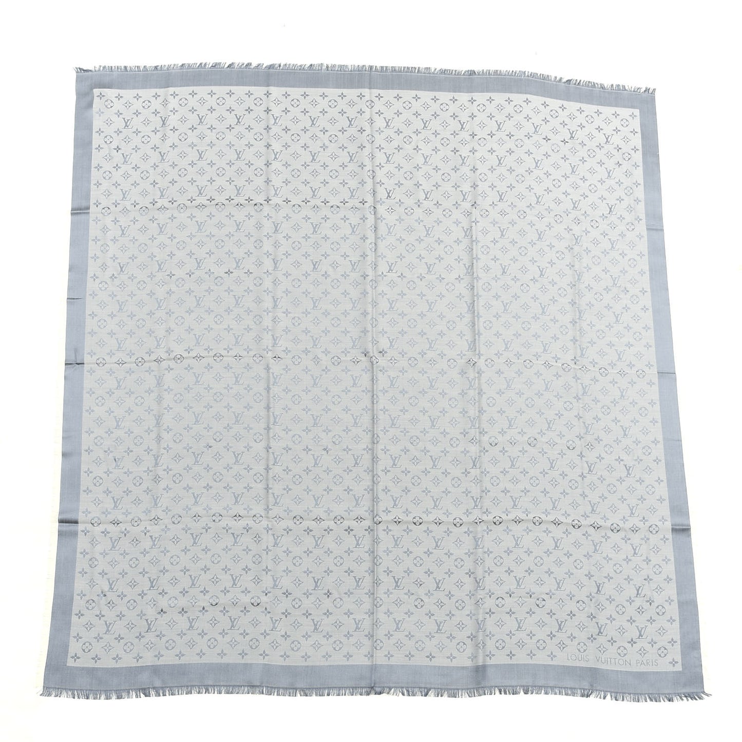 Silk Wool Monogram Denim Shawl Blue Clair
