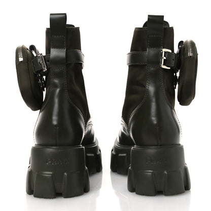 Prada Spazzolato Rois Re-Nylon Metal Triangle Logo Monolith Pouch Pocket 55mm Boots 40 Militare 6 of 13
