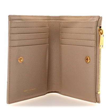 Saint Laurent Grain De Poudre Matelasse Chevron Monogram Zipped Card Case Dark Beige 5 of 7